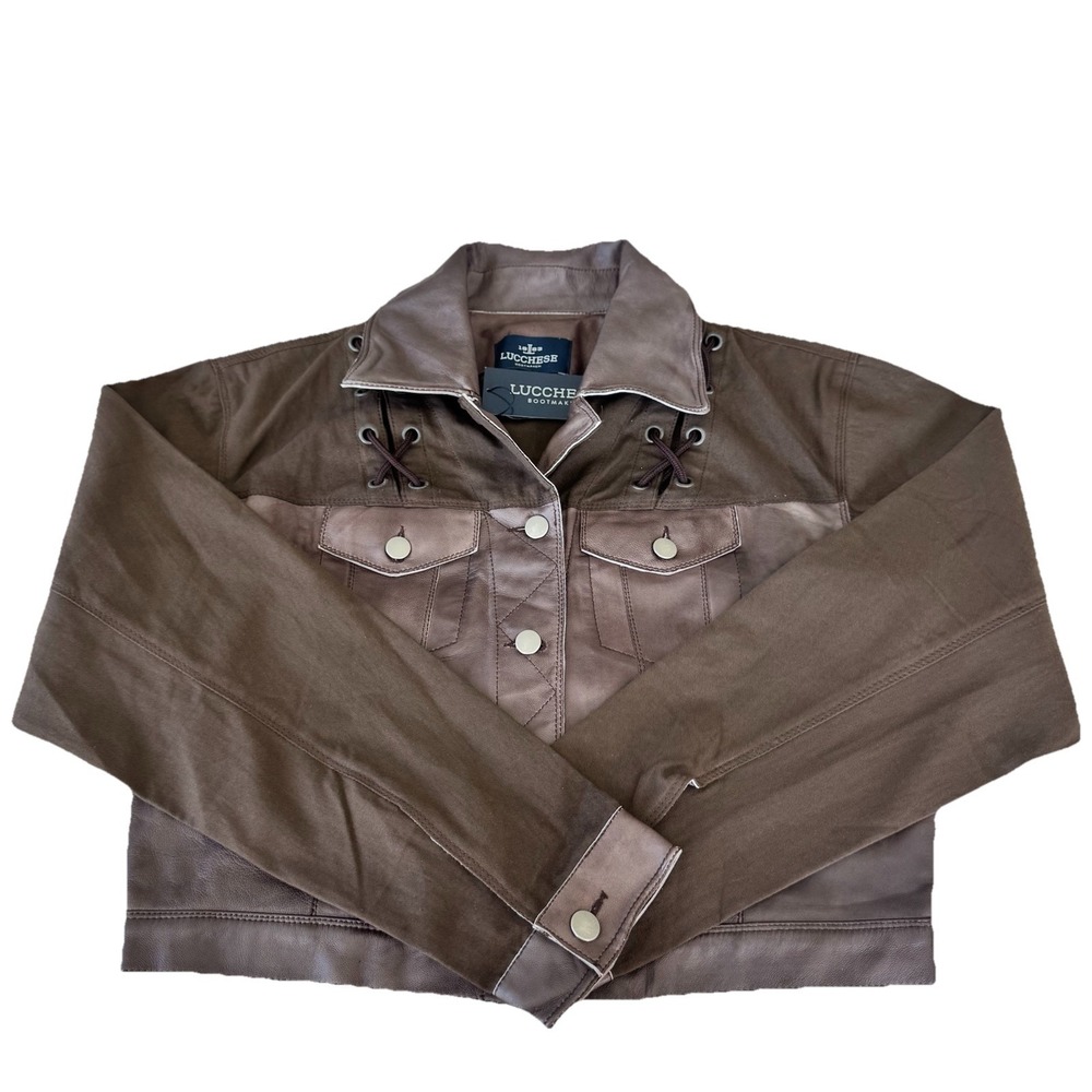 Lucchese Hailey Patina Jacket Women's Size Large Brown Denim Leather Lightweight
